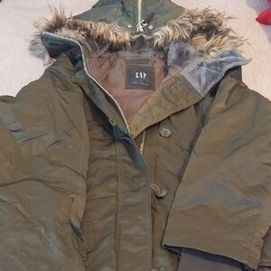 GAP Women's Khaki Utility Jacket with Faux Fur Hood